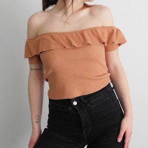off shoulder cream crop top